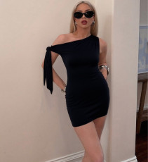 SC Solid Color Single Shoulder Patchwork Mini Dress GLAG-D5418806F