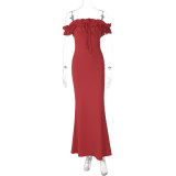 SC Solid Color One Shoudler Tie Up Maxi Dress GLAG-D5218575F