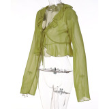 SC Tie Up Deep V Neck Long Sleeve Tops GLAG-T1A6820G