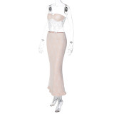 SC Lace Patchwork Wrap Chest Long Skirts 2 Piece Set GLAG-S3412457G
