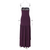 SC Solid Color Off Shoudler Ruffles Tube Top Maxi Dress GLAG-D5418830F