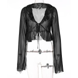 SC Tie Up Deep V Neck Long Sleeve Tops GLAG-T1A6820G