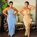 SC Solid Color Ruffles Tie Up Two Piece Skirts Set CYA-901807