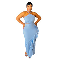 SC Solid Color Ruffles Tie Up Two Piece Skirts Set CYA-901807