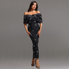 SC One Shoulder Hot Drill Slim Maxi Dress BY-7315