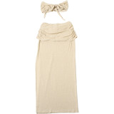 SC Sexy Solid Wrap Chest Tops Split Long Skirts Suit GYME-K25S68753