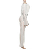SC Mesh Solid Color One Shoulder Maxi Dress GYME-K25D68277