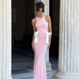 SC Sleeveless Hollow Out Bow Tie Backless Maxi Dress GYME-K25D71171