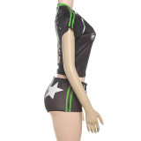 SC Letter Print Short Sleeve Two Piece Shorts Set GYME-K25S67098