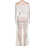 SC Mesh Solid Color One Shoulder Maxi Dress GYME-K25D68277