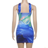 SC Contrast Color Print Hollow Out Mini Dress GYME-K25D65963