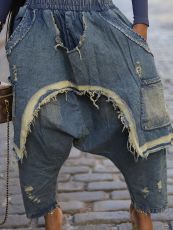 SC Brushed Hole Fashion Loose Denim Harlequin Pants SH-391378