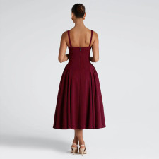 SC Sexy Solid Color Square Neck Backless Midi Dress FL-YL25046DGO