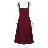 SC Sexy Solid Color Square Neck Backless Midi Dress FL-YL25046DGO
