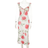 SC V Neck Print Sling Midi Dress FL-YL25141PFO
