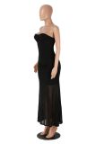 SC Off Shoulder Solid Color Mesh Maxi Dress MZ-0470