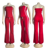 SC Stripe Wrap Chest Tops And Split Pants Suit GYSF-1107