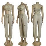 SC Solid Color Sling Pleated Tops And Pants 2 Piece Set GYSF-1105