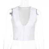 SC V Neck Lace Sleeveless Tops FL-YL25081DGO
