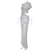 SC Sexy Mesh Slash Shoulder Maxi Dress FL-ZX25009PFO