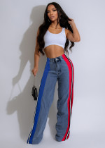 SC Stripe Contrast Color Patchwork Loose Jeans ZSD-0739