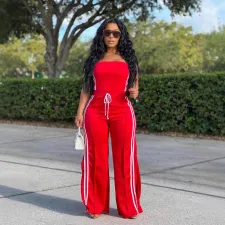 SC Stripe Wrap Chest Tops And Split Pants Suit GYSF-1107