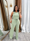 SC Solid Color Sleeveless Tie Up Two Piece Pants Set SFY-728