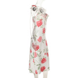 SC V Neck Print Sling Midi Dress FL-YL25141PFO