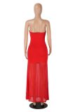 SC Off Shoulder Solid Color Mesh Maxi Dress MZ-0470
