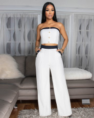 SC Color Block Wrap Chest Tops Loose Pants 2 Piece Set ZSD-0747