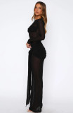 SC Solid Color Long Sleeve Mesh Maxi Dress MZ-0471