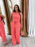 SC Solid Color Sleeveless Tie Up Two Piece Pants Set SFY-728