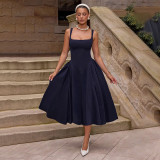 SC Sexy Solid Color Square Neck Backless Midi Dress FL-YL25046DGO