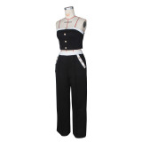 SC Color Block Wrap Chest Tops Loose Pants 2 Piece Set ZSD-0747