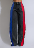 SC Stripe Contrast Color Patchwork Loose Jeans ZSD-0739