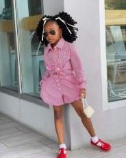 SC Kids Girl Long Sleeve Plaid Shirt Shorts Suit GYAY-8121