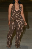 SC Plus Size Backless Tassel Loose Print Jumpsuit NY-3611