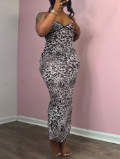 SC Leopard Print Slim Sling Maxi Dress GLF-10007-1