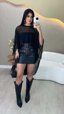 SC Round Neck Long Mesh Shawl Blouse QODY-6061
