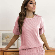 SC Solid Color Short Sleeve Two Piece Shorts Set SSNF-211489