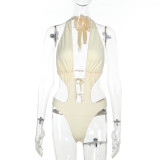 SC Pearls Hollow Out Solid One Piece Swimsuit FL-XY25152MHO
