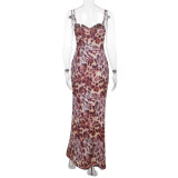 SC Deep V Neck Print Backless Maxi Dress FL-WQ25135MHO
