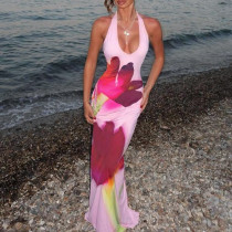 SC Sexy Print Sleeveless Backless Maxi Dress FL-XY25126PFO