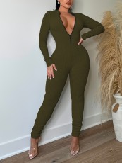 SC Plus Size Solid Color Long Sleeve Zipper Jumpsuit OSIF-8899