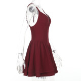 SC Solid Color V Neck Sleeveless Mini Dress FL-XY25137MHO