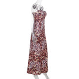 SC Deep V Neck Print Backless Maxi Dress FL-WQ25135MHO