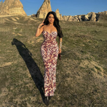 SC Deep V Neck Print Backless Maxi Dress FL-WQ25135MHO