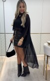 SC Round Neck Long Mesh Shawl Blouse QODY-6061