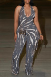 SC Plus Size Backless Tassel Loose Print Jumpsuit NY-3611