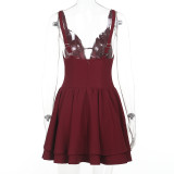 SC Solid Color V Neck Sleeveless Mini Dress FL-XY25137MHO